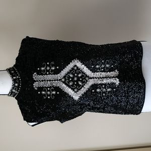 Handmade Wool Shell Embellished Top Black EU 38 Peruvian